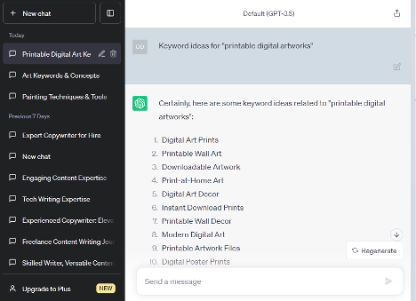 Etsy keyword ideas using ChatGPT